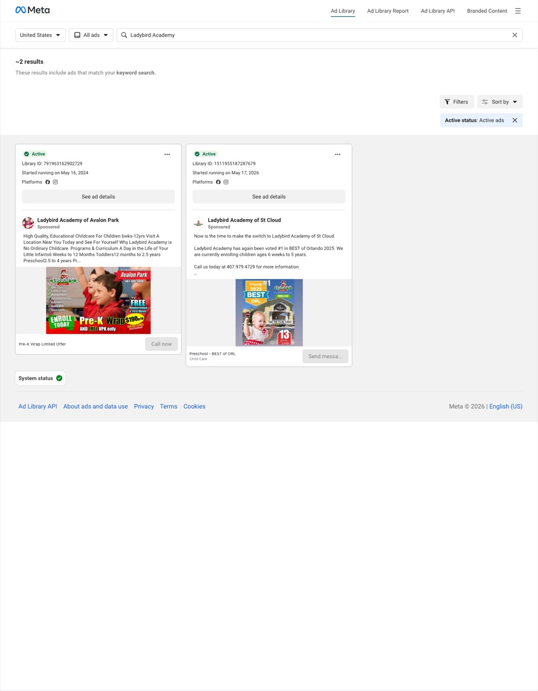 Ladybird Academy live ads