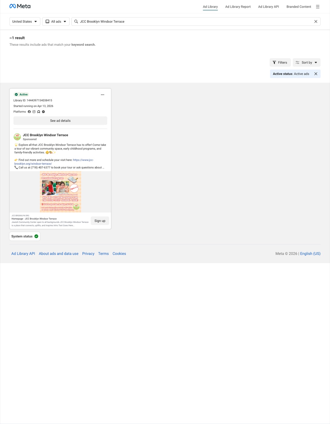 JCC Brooklyn Windsor Terrace live ads